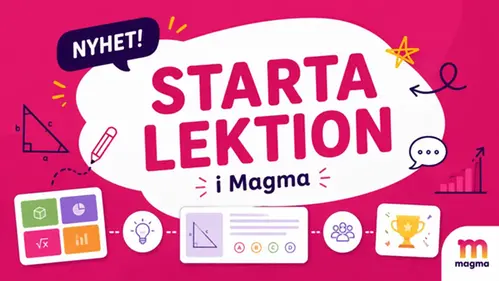 Texten Starta lektion i Magma Nyhet logo från Magma, matematiska symboler