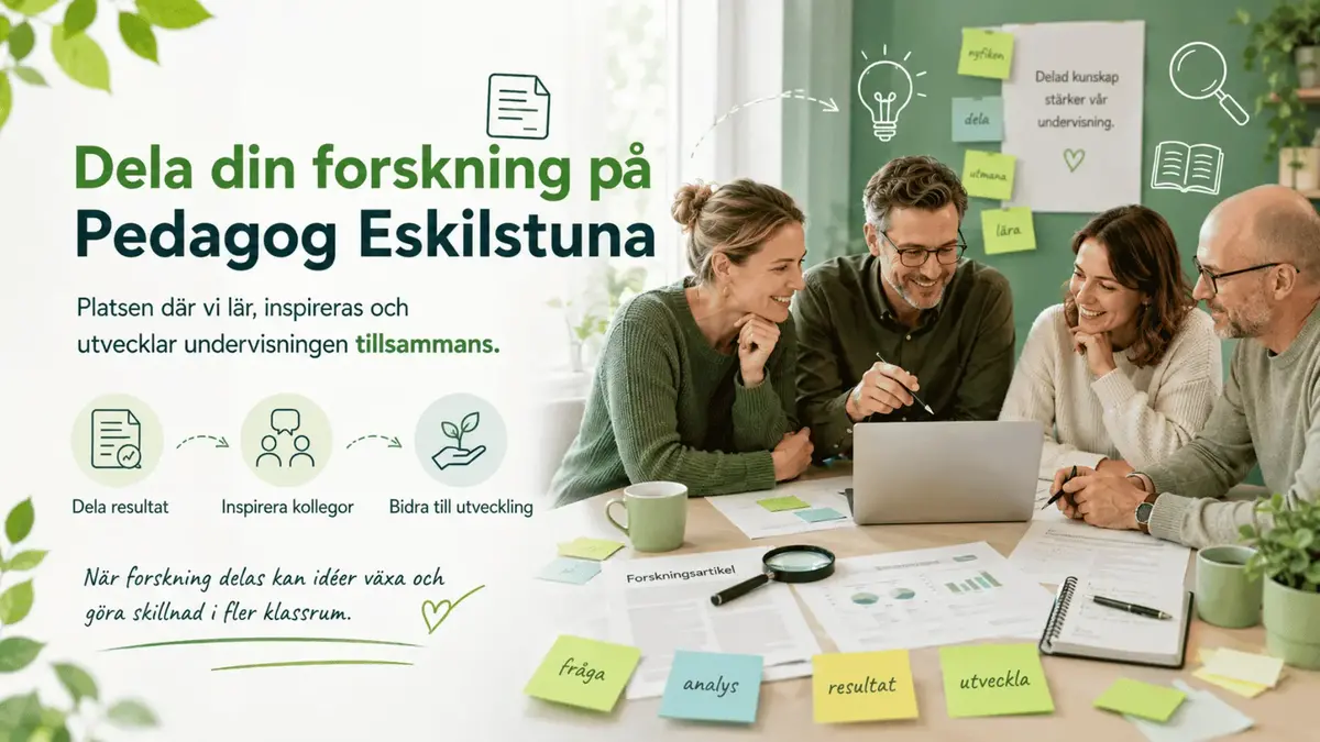 Texten Dela din forskning Fyra lärare samarbetar vid dator