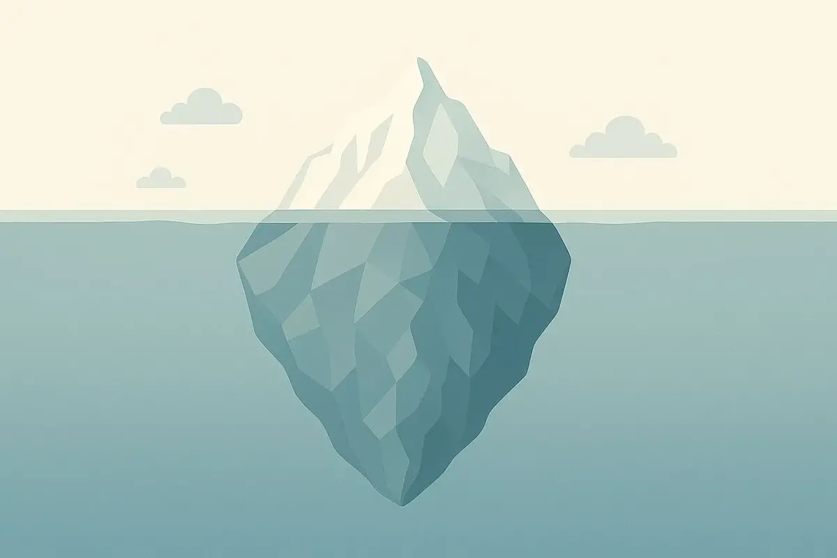 Illustration som föreställer ett isberg där en stor del av berget är under vattenytan.