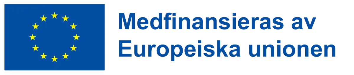 EUs emblem. 12 gula stjärnor i en cirkel mot en blå bakgrund och texten Medfinansieras av Europeiska unionen.